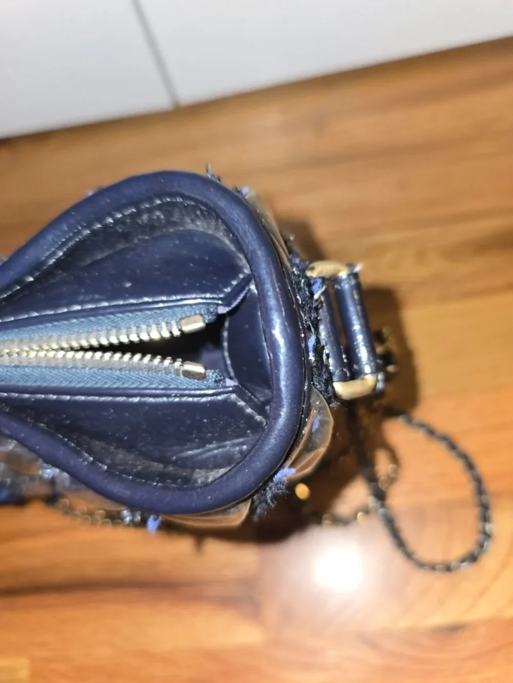 CHANEL Blue/Black Tweed Shoulder Bag